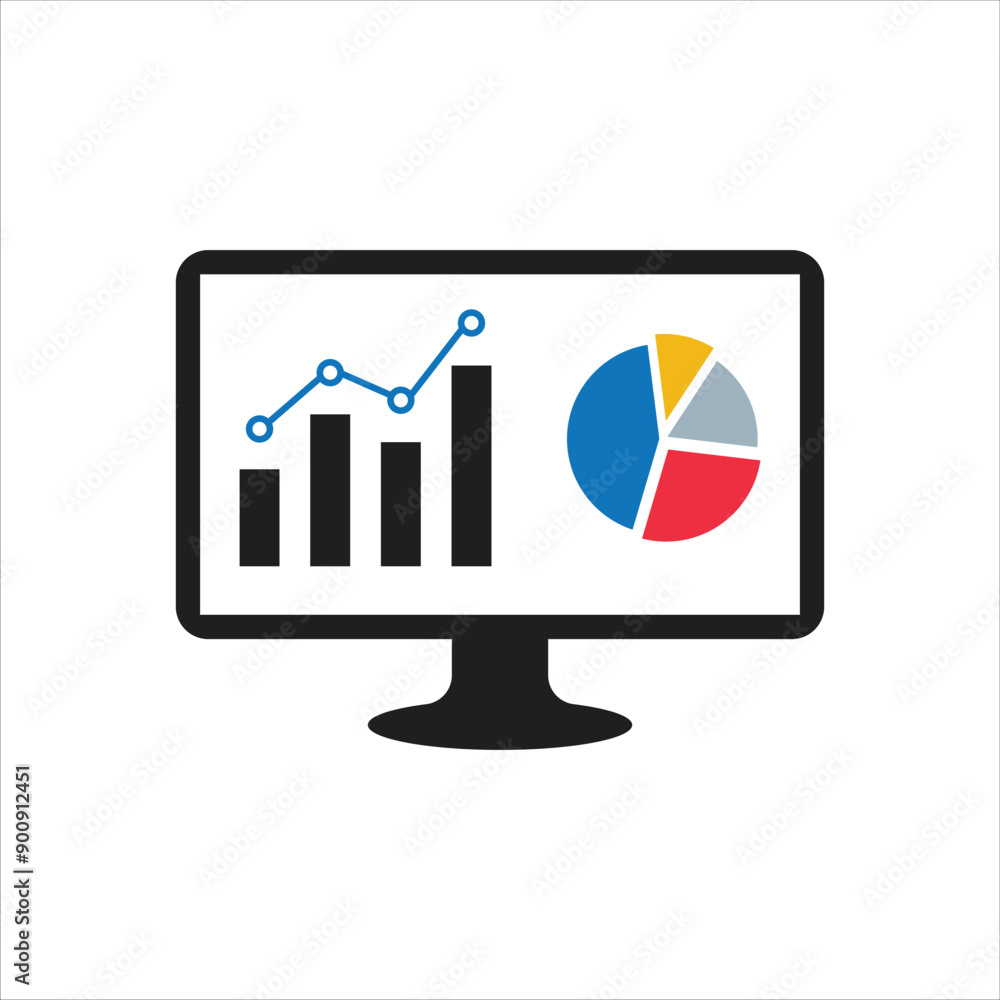 Financial analytic chart graphs on computer monitor flat icon for Business and finance apps and web Financial analytic chart graphs on computer monitor flat icon for Business and finance apps and web
