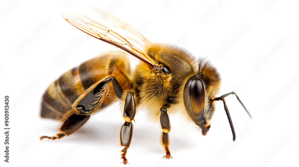 Close-Up of a Honeybee Exhibiting Detailed Features While Pollen Foraging in a Garden During Springtime Close-Up of a Honeybee Exhibiting Detailed Features While Pollen Foraging in a Garden During Springtime