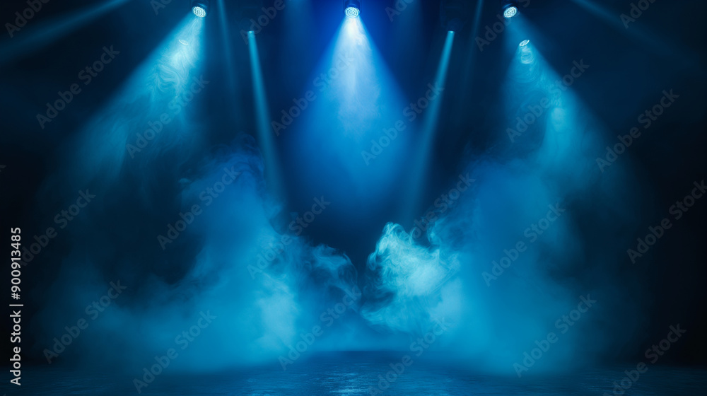 Obraz premium Vibrant Blue Stage Lights Illuminating Foggy Atmosphere During Live Performance Event