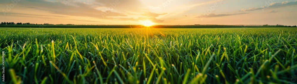 Sunrise Over Lush Green Grass Field Sunrise Over Lush Green Grass Field