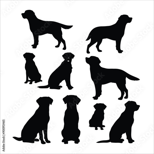 Labrador Retriever dog silhouette set animals vector template