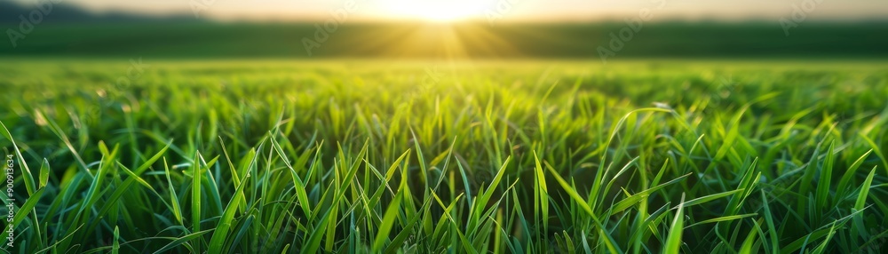 Sunrise Illuminating Green Grass Close-Up Sunrise Illuminating Green Grass Close-Up
