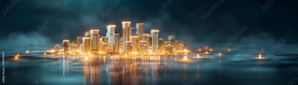 Fototapeta premium Futuristic Cityscape with Illuminated Skyscrapers