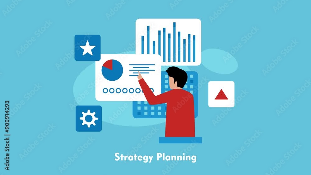 Businessman with chart and strategy planning cartoon animation Businessman with chart and strategy planning cartoon animation
