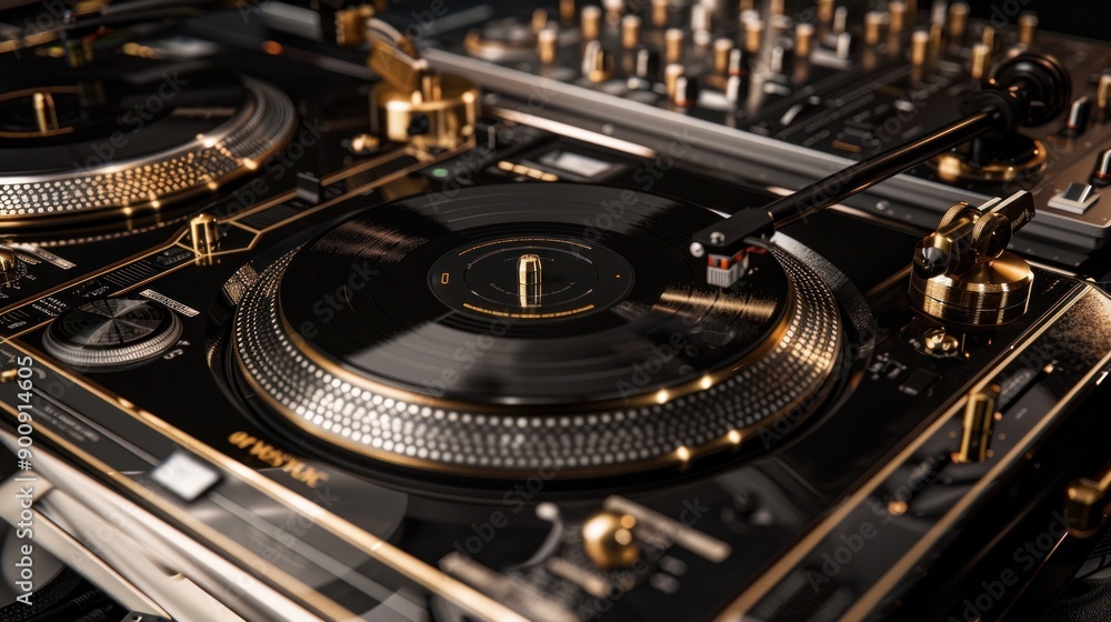 Obraz premium Gold and Black Turntable
