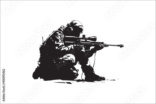 Sniper soldier silhouette military, target, sniper soldier silhouette vector design, sniper vector.