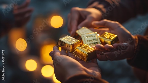 Wallpaper Mural People Holding Gold Bars and Coins as Economic Refuge and Wealth Security Torontodigital.ca