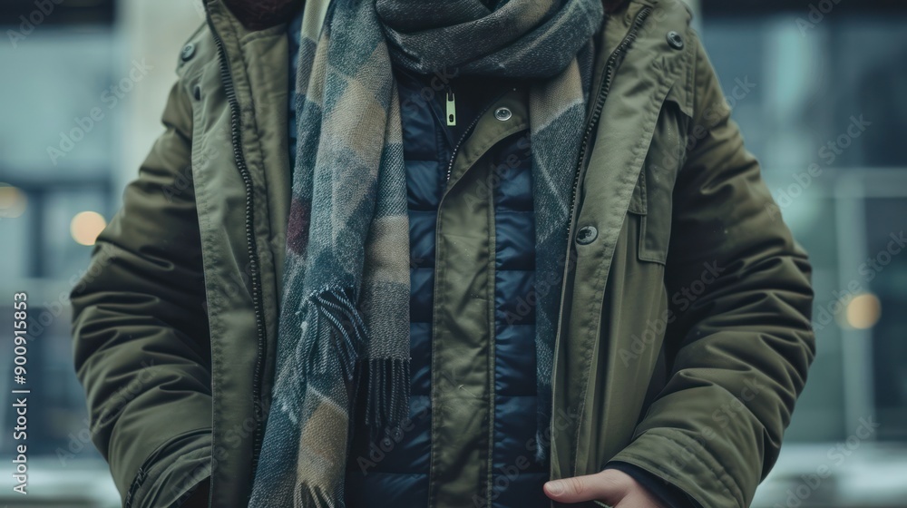 Half body image of man wearing jacket and scarf in winter. Half body image of man wearing jacket and scarf in winter.