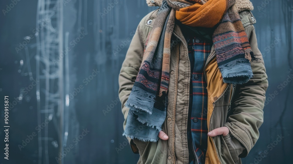 Half body image of man wearing jacket and scarf in winter. Half body image of man wearing jacket and scarf in winter.