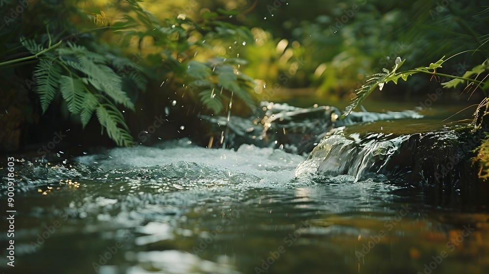 Tranquil Stream Flowing Through Lush Natural Landscape Tranquil Stream Flowing Through Lush Natural Landscape