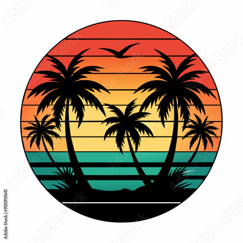 Sea beech sunset vector illustration 