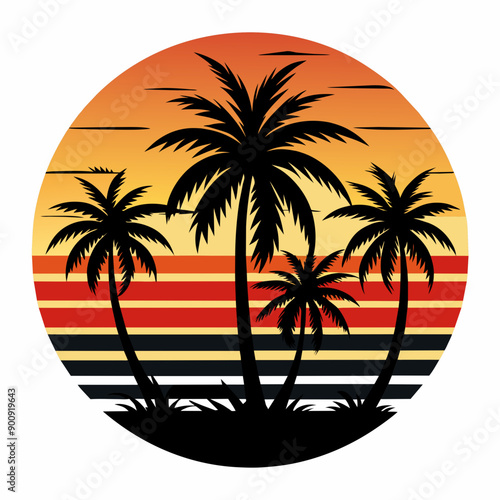 Sea beech sunset vector illustration 