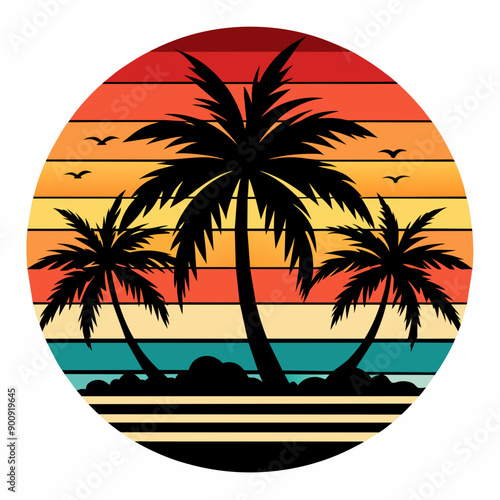 Sea beech sunset vector illustration 