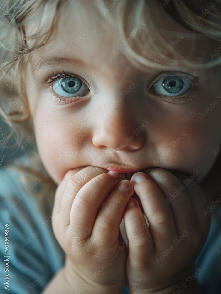 A little girl holds her hands to her mouth in shock A little girl holds her hands to her mouth in shock