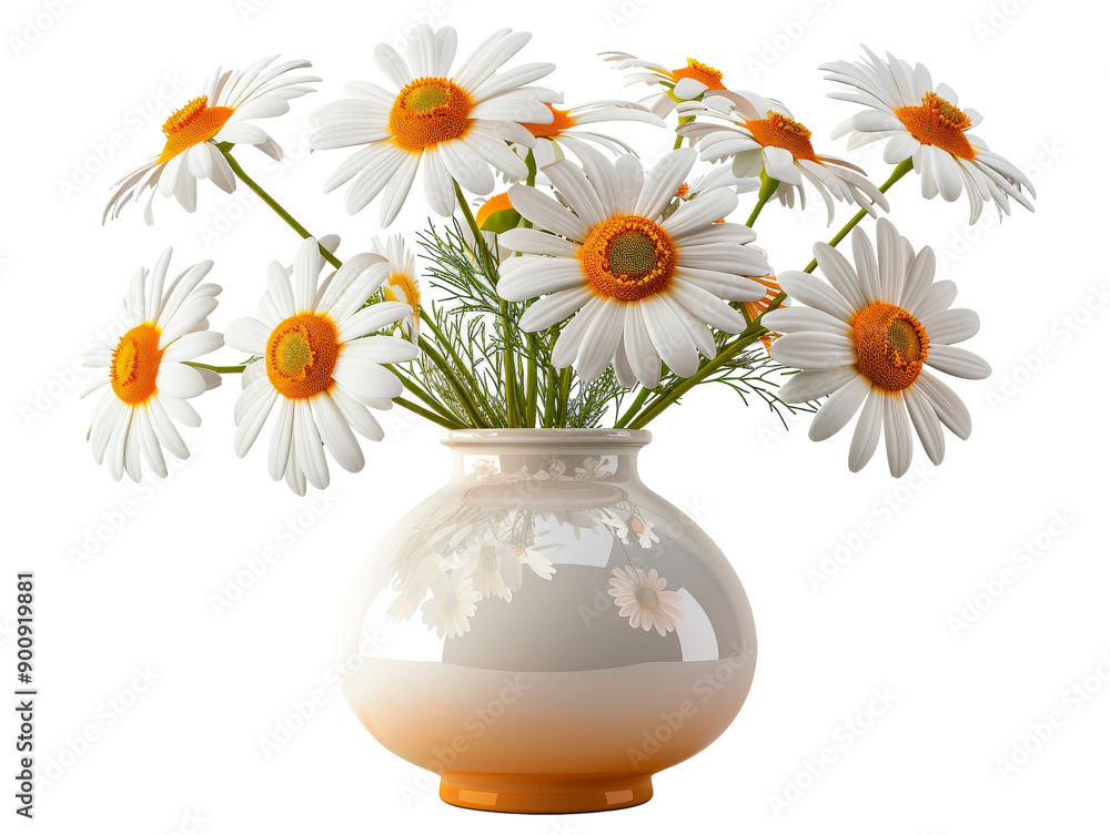 A Beautiful Arrangement of White Daisies in a Simple Ceramic Vase on a Soft White Background A Beautiful Arrangement of White Daisies in a Simple Ceramic Vase on a Soft White Background