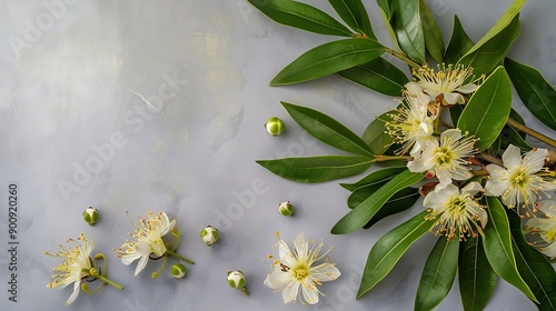 Lemon myrtle flowers and leaves essential oil ingredients : Generative AI photo