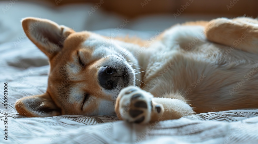 Obraz premium Shiba Inu sleeps on his back High quality photo : Generative AI