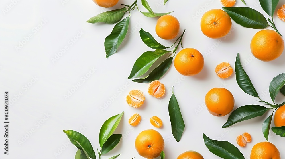 Fresh orange fruits with branch and leaves isolate on white background Clipping path : Generative AI Fresh orange fruits with branch and leaves isolate on white background Clipping path : Generative AI