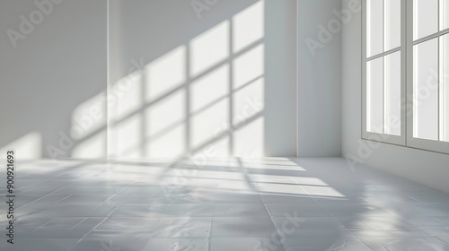 Abstract white studio background for product presentation Empty gray room with shadows of window Display product with blurred backdrop : Generative AI