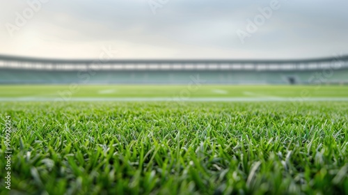 Vacant sports field, deserted stands, clear area for text, sports news background setting