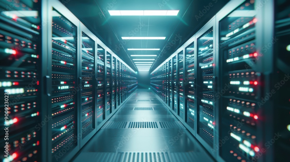 Empty server room with warning lights and screens displaying fatal errors, software breakdown Empty server room with warning lights and screens displaying fatal errors, software breakdown
