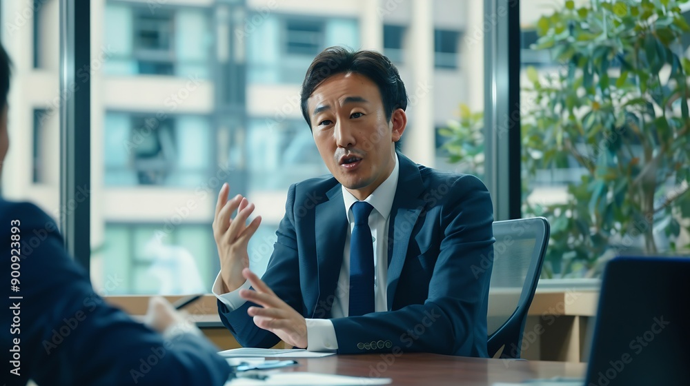 executive asian businessmen talking in a study room : Generative AI executive asian businessmen talking in a study room : Generative AI