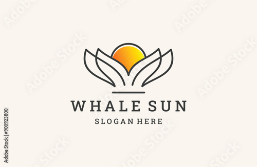 whale sun logo vector illustration design