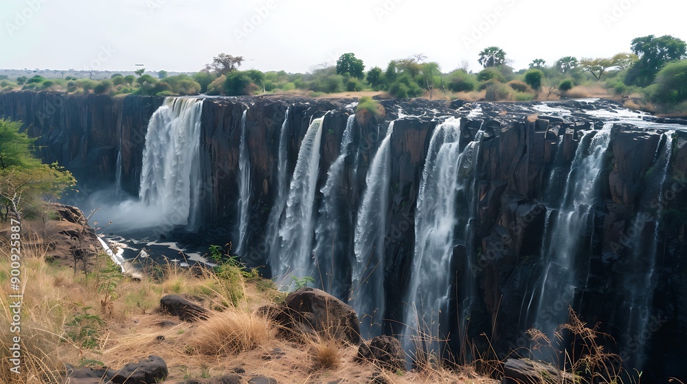 Fototapeta premium The Majestic Cascading Waters of a Waterfall