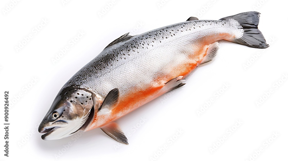 Fresh raw salmon red whole fish Isolated on white background top view : Generative AI Fresh raw salmon red whole fish Isolated on white background top view : Generative AI