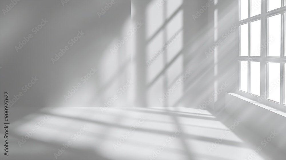 Obraz premium Abstract white 3d studio background for product presentation Empty gray room with shadows of window Display product with blurred backdrop Banner : Generative AI
