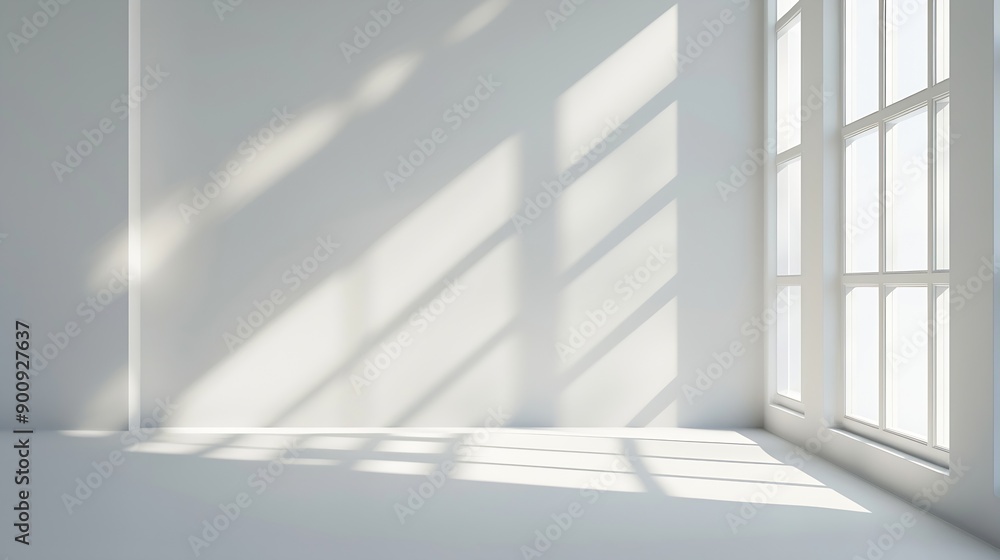 Abstract white 3d studio background for cosmetic product presentation Empty grey room with shadows of window Display product with blurred backdrop : Generative AI Abstract white 3d studio background for cosmetic product presentation Empty grey room with shadows of window Display product with blurred backdrop : Generative AI