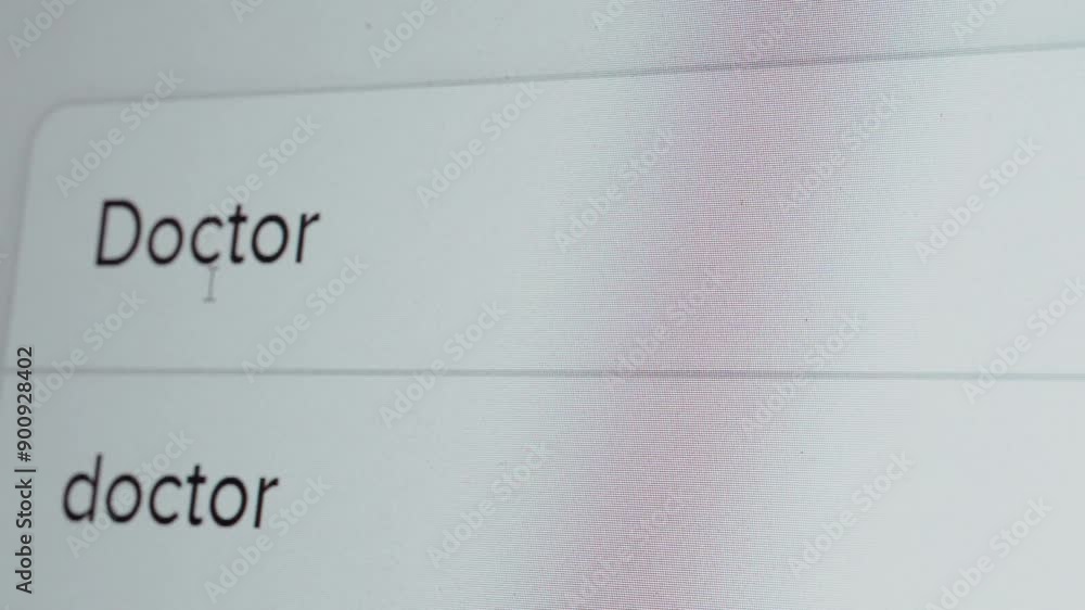 User typing Doctor in search bar. Patient find physician and get treatment method for curing body, data about hospital or clinic for healthcare service. Online technology for searching. Webography. User typing Doctor in search bar. Patient find physician and get treatment method for curing body, data about hospital or clinic for healthcare service. Online technology for searching. Webography.