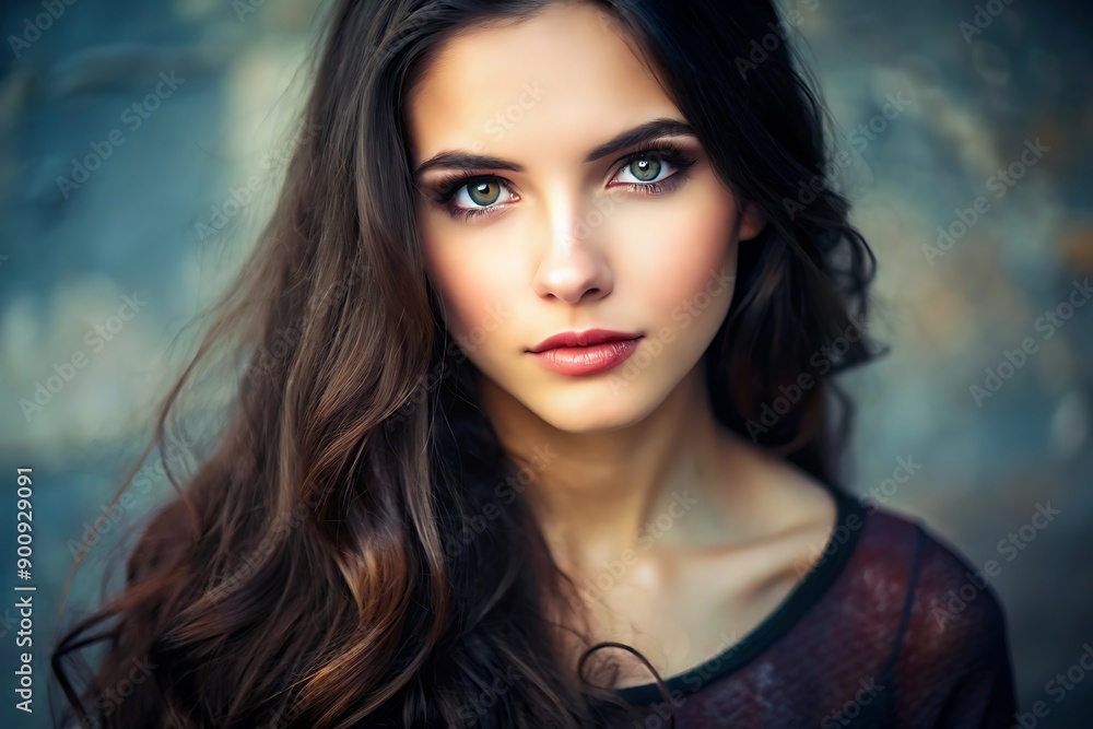 Portrait of a Young Woman with Green Eyes and Long Brown Hair. Portrait of a Young Woman with Green Eyes and Long Brown Hair.