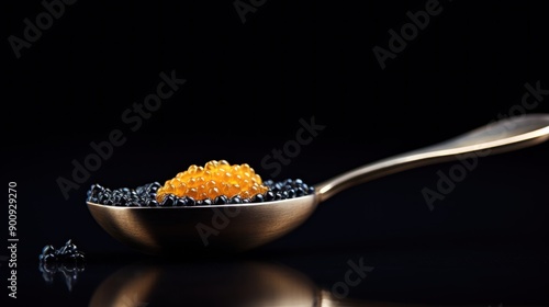 Wallpaper Mural Golden and Black Caviar on a Spoon Torontodigital.ca