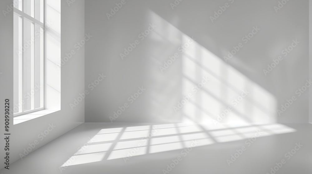 Abstract white 3d studio background for cosmetic product presentation Empty grey room with shadows of window Display product with blurred backdrop : Generative AI Abstract white 3d studio background for cosmetic product presentation Empty grey room with shadows of window Display product with blurred backdrop : Generative AI