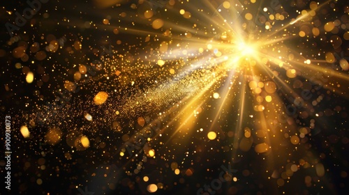 Glimmering Golden Sparkles Illuminating a Dark Setting with a Radiant Beam of Light, Emanating Elegance and Splendor