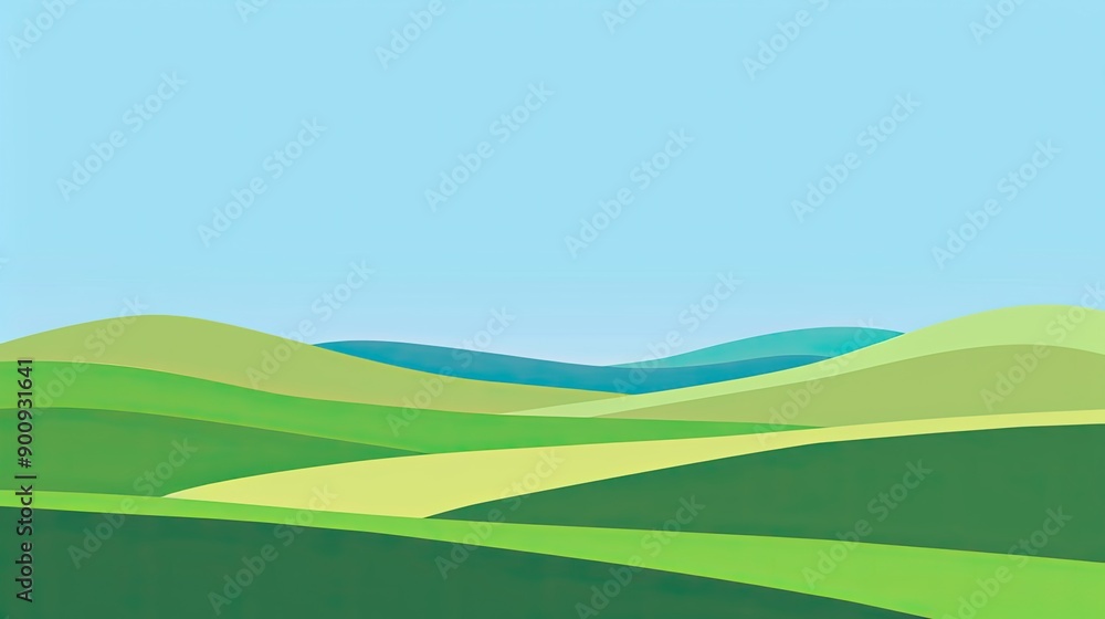 Serene Green Rolling Hills Under Clear Blue Sky Serene Green Rolling Hills Under Clear Blue Sky
