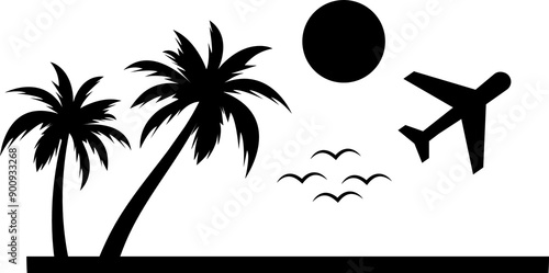 Isolated coconut palm tree sun on white background. Vector design illustration. photo