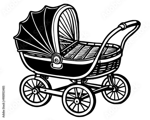 baby carriage on white background
