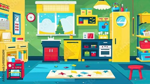 Playroom with Bright Colors and Fun Appliances