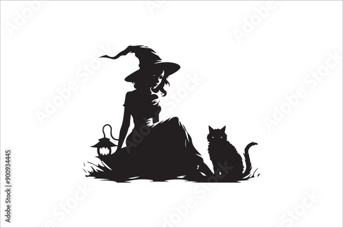 Halloween witch silhouette illustration. Halloween witch silhouette. A Silhouette of Witch with Broom.