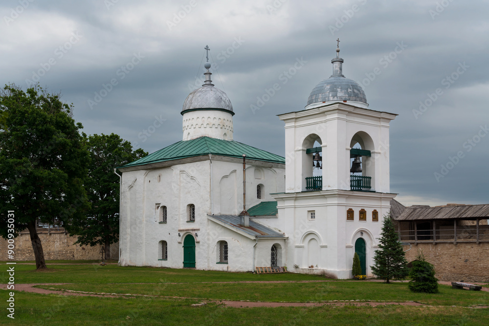 View of the St. Nicholas (Nikolsky) Cathedral on the territory of the Izborsk fortress (XIV-XVII centuries) on a sunny summer day, Stary Izborsk, Pskov region, Russia View of the St. Nicholas (Nikolsky) Cathedral on the territory of the Izborsk fortress (XIV-XVII centuries) on a sunny summer day, Stary Izborsk, Pskov region, Russia