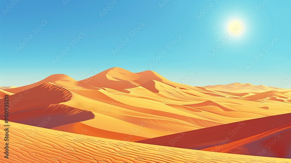 Golden Sand Dunes Under the Blazing Sun in the Vast Desert Landscape Golden Sand Dunes Under the Blazing Sun in the Vast Desert Landscape