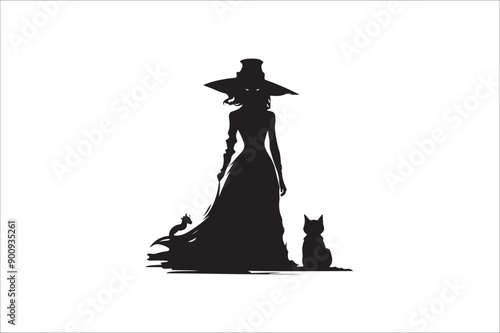witch silhouette illustration. Halloween witch silhouette. A Silhouette of Witch with Broom.