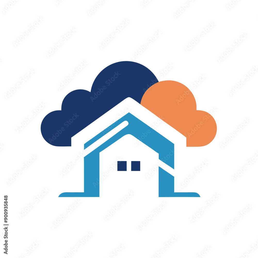 Minimalist Home and cloud combination logo design vector art template illustration Minimalist Home and cloud combination logo design vector art template illustration