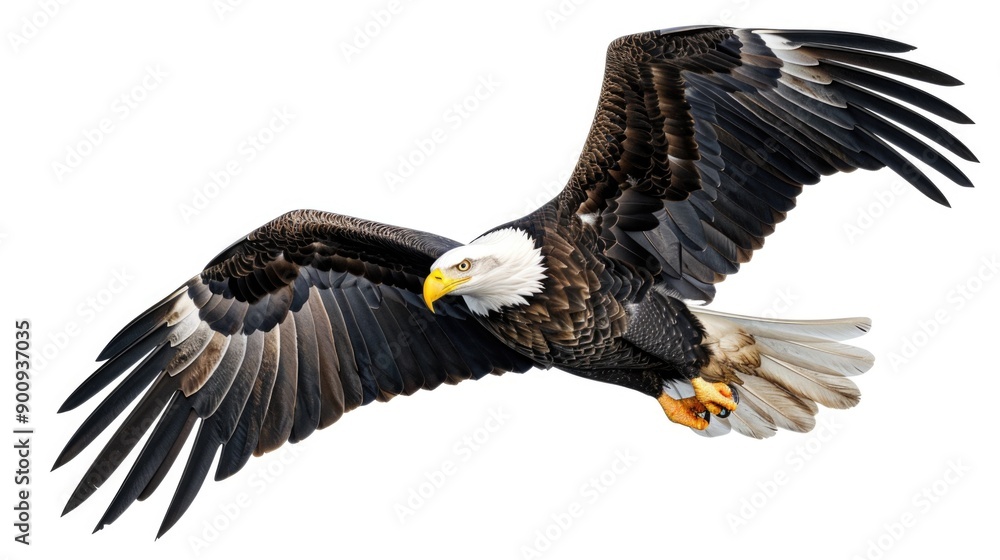 A majestic bald eagle soaring through the air A majestic bald eagle soaring through the air