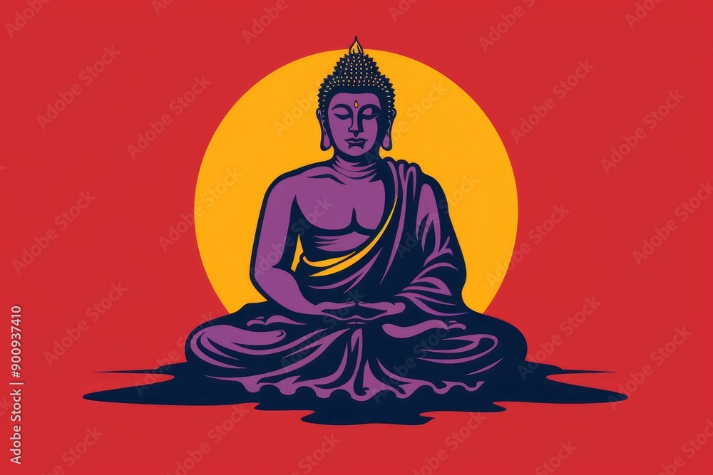 Buddha in Meditation with a Yellow Circle Behind Him Buddha in Meditation with a Yellow Circle Behind Him
