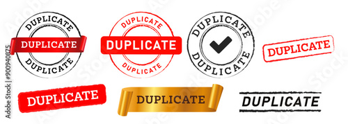 Duplicate stamp copy reproduction rectangle circle shape black red color banner emblem sticker