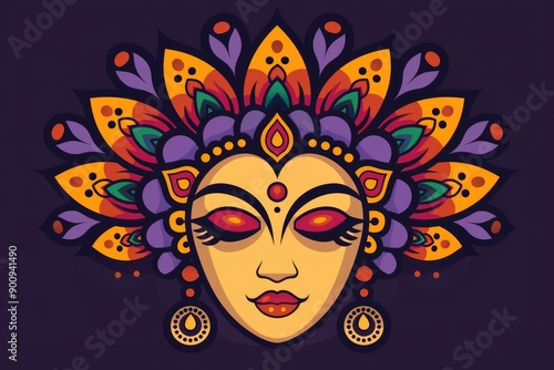 Colorful Floral Ornament With a Woman's Face