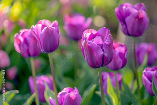 Beautiful purple tulips in nature 